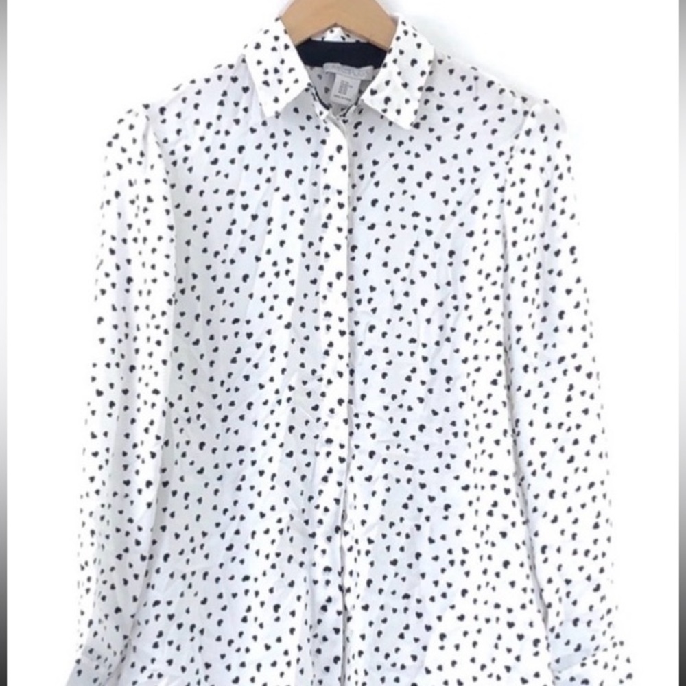 Rachel Zoe Smocked long sleeve Heart Peasant Blouse in black and white